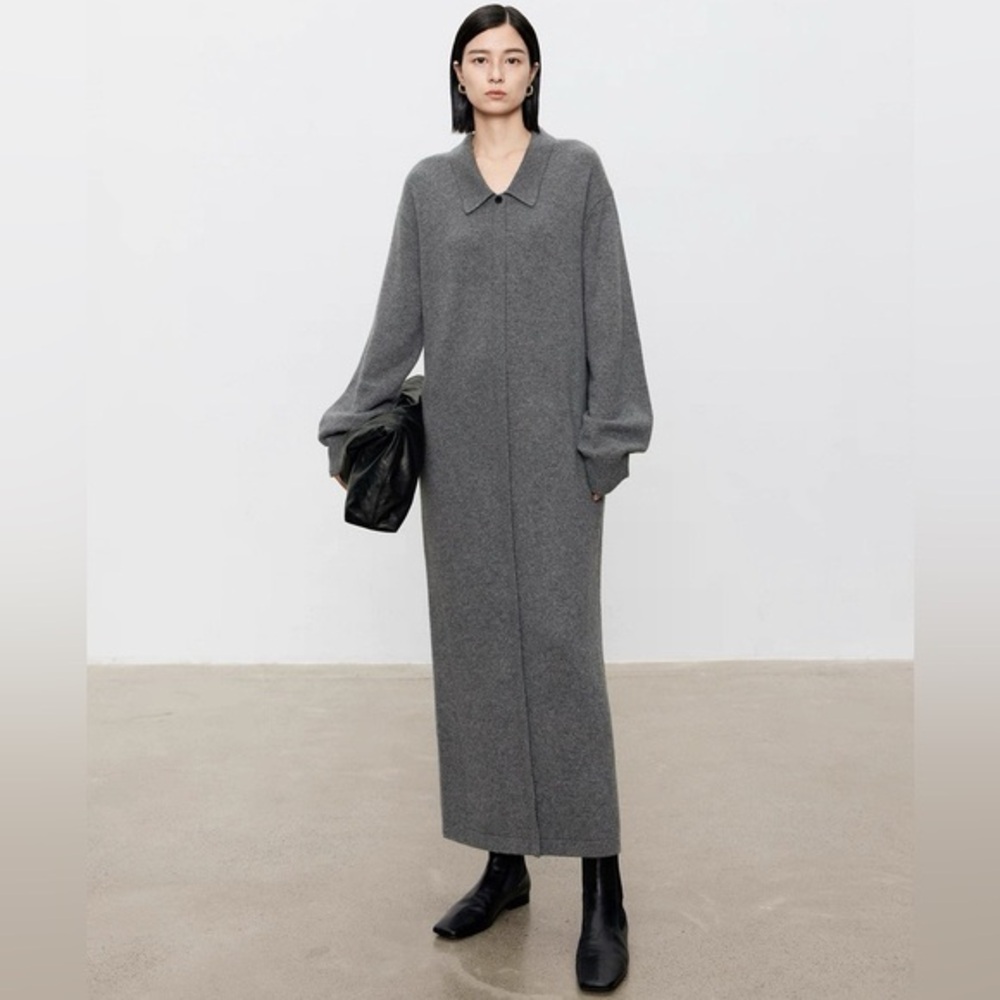 CHICJOC Luxury Grey 100% Cashmere Knit Maxi Dress – Size 38